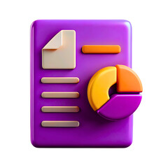 Poster - A 3d illustration of a purple document with a pie chart and list items isolated on transparent background
