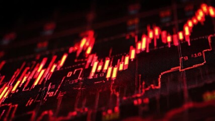 Poster - Market Volatility: Abstract, red-hued financial data visualization, highlighting the dynamic ups and downs of the stock market.