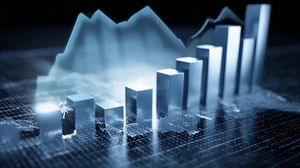 Poster - Financial Growth Graph: A mesmerizing visualization of financial growth, featuring a dynamic bar graph and a fluctuating line graph. The digital abstract composition represents progress, trends.