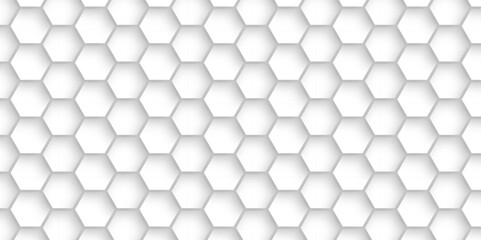 Fototapete - Abstract geometric vector minimal white lines Hexagonal structure futuristic white background and Embossed Hexagon , honeycomb white mosaic cell web ,light and shadow texture design.	
