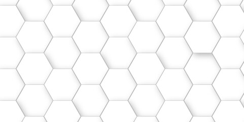 Fototapete - Abstract geometric vector minimal white lines Hexagonal structure futuristic white background and Embossed Hexagon , honeycomb white mosaic cell web ,light and shadow texture design.	
