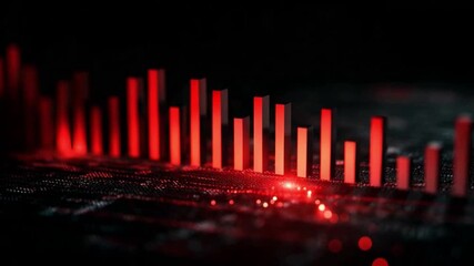 Poster - Digital Data Visualization: A striking digital data visualization, with radiant red bars rising and falling, set against a textured dark backdrop, conveying the volatility and complexity of data.