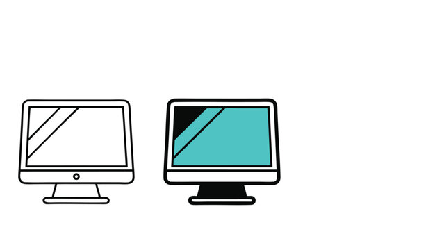 Two desktop computer icons one outlined one filled blue