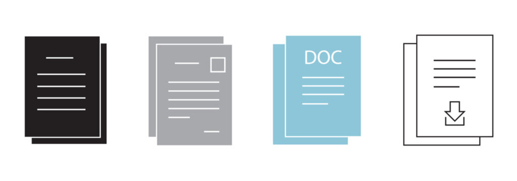 File icon set in white background. for your web site design, logo, app, UI. Vector graphics illustration and editable stroke. Document icons in different style. Document file icons. EPS 10.