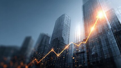 Poster - Urban Ascent: An imposing city skyline is juxtaposed with an upward-trending financial chart.