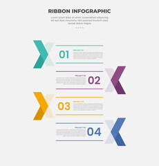 Aufkleber - ribbon base shape infographic outline style with 4 point template with vertical list with arrow shape opposite direction for slide presentation