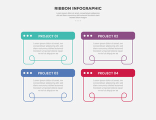Aufkleber - ribbon base shape infographic outline style with 4 point template with box table with round header badge for slide presentation