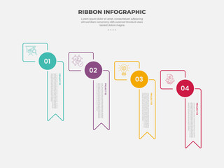 Aufkleber - ribbon base shape infographic outline style with 4 point template with vertical list with circle connector for slide presentation