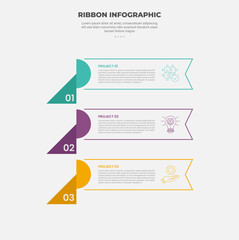 Aufkleber - ribbon base shape infographic outline style with 3 point template with long box rectangle stacked list for slide presentation