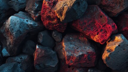 Poster - Volcanic Rocks Displaying Rough Textures and Deep Colors in Detail