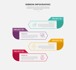 Aufkleber - ribbon base shape infographic outline style with 4 point template with arrow box opposite direction on vertical list for slide presentation