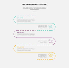 Aufkleber - ribbon base shape infographic outline style with 4 point template with journey wave with dotted line round vertical for slide presentation