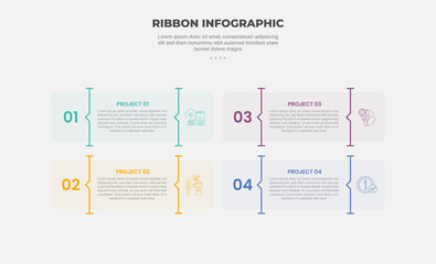 Aufkleber - ribbon base shape infographic outline style with 4 point template with transparent box with vertical line divider for slide presentation