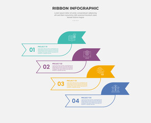 Aufkleber - ribbon base shape infographic outline style with 4 point template with creative container box on growth structure with skew direction for slide presentation
