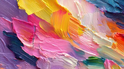 Poster - Vibrant Abstract Oil Painting with Colorful Brush Strokes and Texture