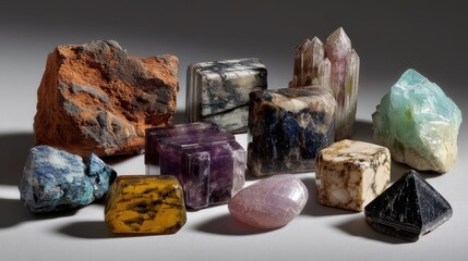 Poster - Collection of Various Rough and Polished Mineral Samples Displayed