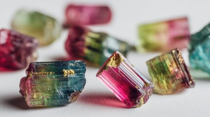 Poster - Colorful Tourmaline Crystals on Bright White Background