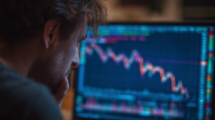 Poster - Stock Market Downturn: A concerned person fixates on a computer screen displaying a graph reflecting a financial downturn.
