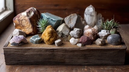 Poster - Diverse Mineral Specimens Arranged in a Rock Garden Display