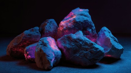 Poster - Glowing Rocks Under Ultraviolet Light in Dark Room Setting