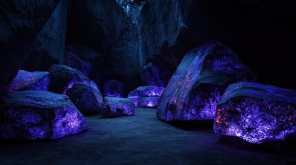 Poster - Glowing Rocks Under Ultraviolet Light in a Dark Room Environment
