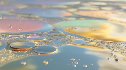 Poster - Slick Oil and Water Surface with Colorful Reflections and Bubbles