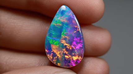 Poster - Vibrant Opal Gemstone Showcasing Play of Color in Hand