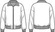 © Halal Artist - White bomber jacket front and back view, stylish fashion illustration, ribbed cuffs and collar, zipper design, trendy outerwear, sketch