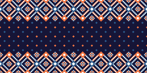 Poster - Geometric Pixel Border Design with Tribal Textile Motif Ornament Pattern