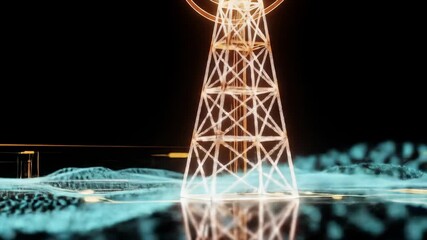 Poster - Dynamic Neon Tower Displaying Energy Waves in a Futuristic Environment