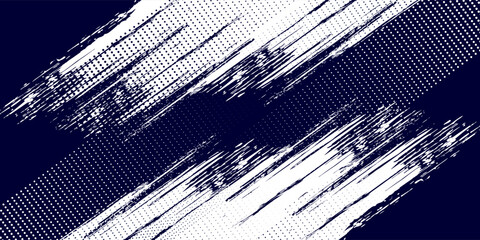Wall Mural - Dots halftone white \u0026 blue color pattern gradient grunge texture background. Dots pop art comics sport style vector illustration. grunge vector