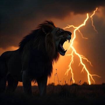 Featuring lion against dark background ideal for text banner