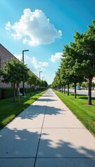 Wall Mural - Tranquil Empty Sidewalk Leading to Vibrant Blue Sky Peaceful Urban Scene Perfect for Travel, Nature, and Optimistic Projects