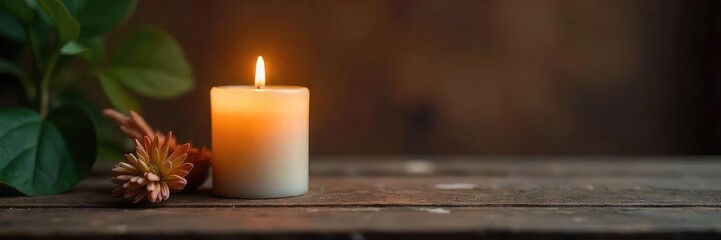 Wall Mural - Calming Candlelight Rustic Wooden Setting for Relaxation and Self-Care