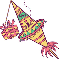Aufkleber - vector art illustration of a funny clown holding a gift at a happy birthday party, with colorful cel