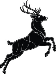 Aufkleber - silhouette of a deer in motion: this image features a striking black silhouette of a deer, captured 