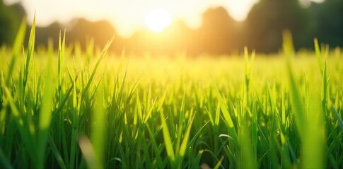 Wall Mural - Serene Summer Field Sunlit Tall Grass Waves Gently in a Refreshing Breeze, Evoking Calm and Cool Relief