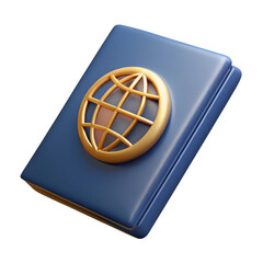 Poster - 3d blue passport with golden globe emblem isolated on transparent background