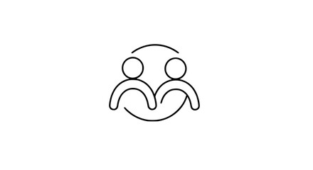 Poster - Two people connected with hands in single line outline vector style  