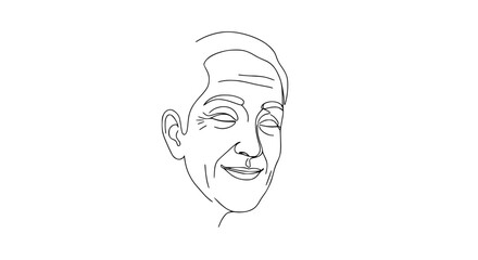 Poster - Line art illustration of elderly man smiling with simple features  