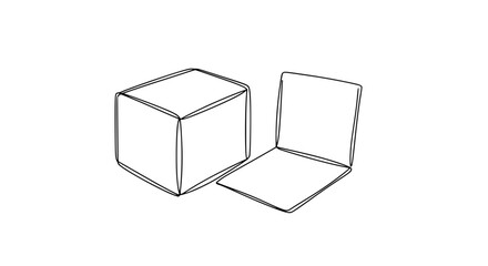 Aufkleber - Outline vector of a simple cube and an open box design  