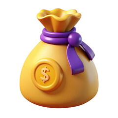 Aufkleber - 3d money bag with dollar coin isolated on transparent background