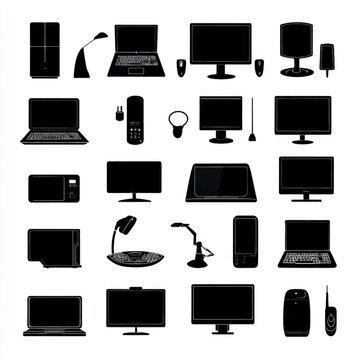 vector illustration of computer silhouette set, Black & White silhouette set 