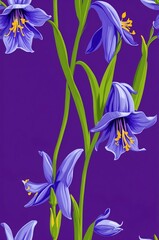 Wall Mural - Bluebells on purple background cartoonish seamless pattern