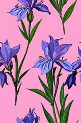 Wall Mural - Bluebells on pink background cartoonish seamless pattern