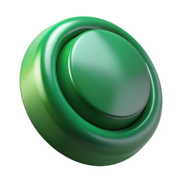 3d green button with glossy finish isolated on transparent background