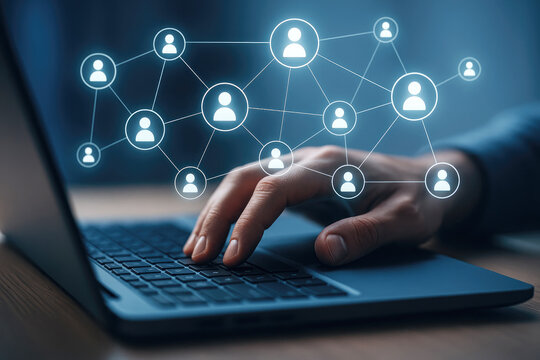 Digital network connections human figures linked by lines technology connected