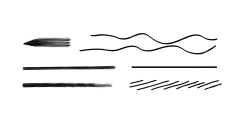 Poster - Abstract black brush strokes and ink lines set with wavy, straight, and diagonal hand drawn vector doodle sketch elements on white background minimal design