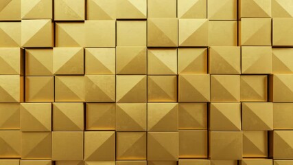 Poster - A luxurious golden texture with geometric cubes creates a modern and abstract background with a shiny, metallic surface