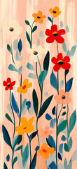Wall Mural - Abstract Floral Painting on Pink Background